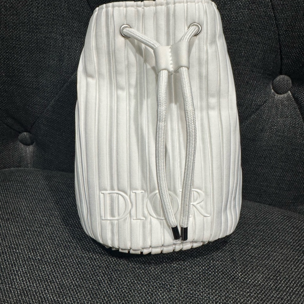 Dior White Quilted Drawstring Pouch